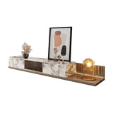 Modern Extendable Brown TV Stand with Storage Drawers & Glass Highlights for Up to 85" TVs
