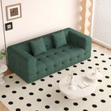 WEHOMZ Contemporary Green Love Seat with Chenille Velvet, Tuxedo Arms & Tufted Detailing