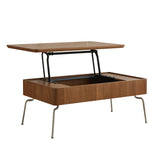 Brown Rectangular Lift Top Coffee Table with Storage & Adjustable Height - Stainless Steel Legs
