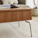 Brown Rectangular Lift Top Coffee Table with Storage & Adjustable Height - Stainless Steel Legs