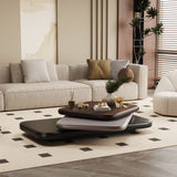 Modern Minimalist Rotating Coffee Table in Brown MDF & Solid Wood