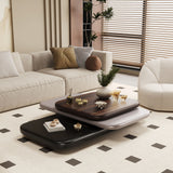 Modern Minimalist Rotating Coffee Table in Brown MDF & Solid Wood