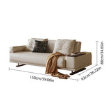 Modern Minimalist Folding Sofa Bed with Reversible Armrests, Adjustable Side Table & Eco Leather