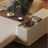 Modern Minimalist Folding Sofa Bed with Reversible Armrests, Adjustable Side Table & Eco Leather