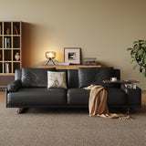 Modern Minimalist Folding Sofa Bed with Reversible Armrests, Adjustable Side Table & Eco Leather