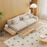 Modern Pull-Out Floor Sofa Bed with Reversible Armrests, Lift-Top Storage in Beige & Green or Coffee Color