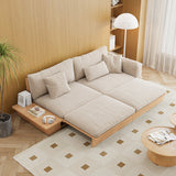 Modern Pull-Out Floor Sofa Bed with Reversible Armrests, Lift-Top Storage in Beige & Green or Coffee Color