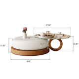 WEHOMZ Modern Round Coffee Table with Glass Top & Dual-Tier Solid Wood Base