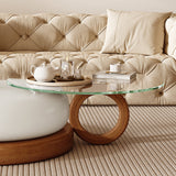 WEHOMZ Modern Round Coffee Table with Glass Top & Dual-Tier Solid Wood Base