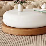 WEHOMZ Modern Round Coffee Table with Glass Top & Dual-Tier Solid Wood Base