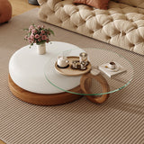 WEHOMZ Modern Round Coffee Table with Glass Top & Dual-Tier Solid Wood Base