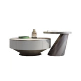Modern White Round Nesting Coffee Tables with Storage Drawers, Sintered Stone Top, Set of 2