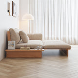 WEHOMZ Modern Solid Wood Beige Folding Sofa Bed – Cotton Linen Upholstery & Reversible Armrest