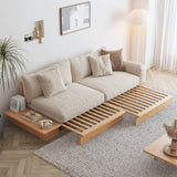 WEHOMZ Modern Solid Wood Beige Folding Sofa Bed – Cotton Linen Upholstery & Reversible Armrest