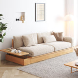 WEHOMZ Modern Solid Wood Beige Folding Sofa Bed – Cotton Linen Upholstery & Reversible Armrest