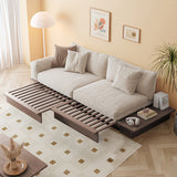 WEHOMZ Modern Solid Wood Beige Folding Sofa Bed – Cotton Linen Upholstery & Reversible Armrest