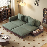 WEHOMZ Modern Solid Wood Beige Folding Sofa Bed – Cotton Linen Upholstery & Reversible Armrest