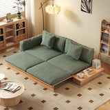 WEHOMZ Modern Solid Wood Beige Folding Sofa Bed – Cotton Linen Upholstery & Reversible Armrest