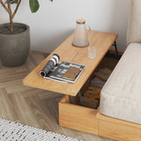 WEHOMZ Modern Solid Wood Beige Folding Sofa Bed – Cotton Linen Upholstery & Reversible Armrest