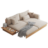 WEHOMZ Modern Solid Wood Beige Folding Sofa Bed – Cotton Linen Upholstery & Reversible Armrest