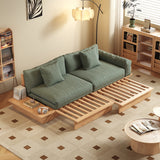 WEHOMZ Modern Solid Wood Beige Folding Sofa Bed – Cotton Linen Upholstery & Reversible Armrest