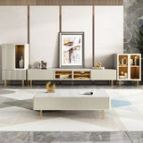 WEHOMZ Modern Beige & Gray TV Stand with Metal Legs, Spacious Media Console with Drawers