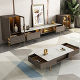 WEHOMZ Modern Beige & Gray TV Stand with Metal Legs, Spacious Media Console with Drawers