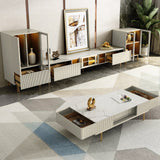 WEHOMZ Modern Beige & Gray TV Stand with Metal Legs, Spacious Media Console with Drawers