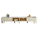 WEHOMZ Modern Beige & Gray TV Stand with Metal Legs, Spacious Media Console with Drawers
