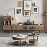 Modern Brown Wood & Glass TV Stand for 85" TVs with Dual Storage Options