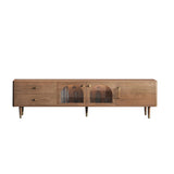 Modern Brown Wood & Glass TV Stand for 85" TVs with Dual Storage Options