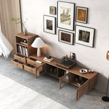 Modern Brown Wood & Glass TV Stand for 85" TVs with Dual Storage Options