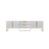 Modern White & Black TV Stand with 2 Drawers & Cabinets, Stainless Steel Feet - Media Console