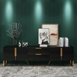 Modern White & Black TV Stand with 2 Drawers & Cabinets, Stainless Steel Feet - Media Console