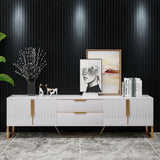 Modern White & Black TV Stand with 2 Drawers & Cabinets, Stainless Steel Feet - Media Console