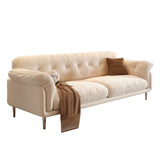 WEHOMZ Modern White Velvet Sofa with Stainless Steel Legs