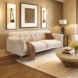 WEHOMZ Modern White Velvet Sofa with Stainless Steel Legs