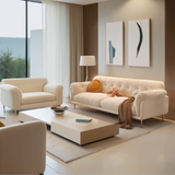 WEHOMZ Modern White Velvet Sofa with Stainless Steel Legs