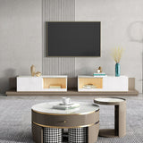 Modern White & Coffee TV Stand with Extendable Drawers
