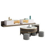 Modern White & Coffee TV Stand with Extendable Glass Drawers & Slate Top