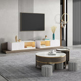Modern White & Coffee TV Stand with Extendable Glass Drawers & Slate Top