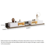 Modern White & Coffee TV Stand with Extendable Glass Drawers & Slate Top