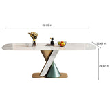 Modern 6-Seater White Dining Table with Sintered Stone Top & Gold Metal Base