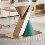 Modern 6-Seater White Dining Table with Sintered Stone Top & Gold Metal Base