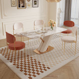 Modern White Marble Dining Table with Gold Stainless Steel X-Base