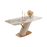Modern White Marble Dining Table with Gold Stainless Steel X-Base