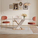 Modern White Rectangular Marble Dining Table Gold Stainless Steel X-Base