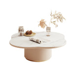 Modern Cloud-Shaped White Coffee Table with Wood Base & Sintered Stone Top
