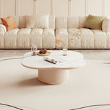 Modern Cloud-Shaped White Coffee Table with Wood Base & Sintered Stone Top
