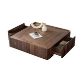 WEHOMZ Contemporary Walnut Coffee Table with 2 Sleek Drawers, Modern Square Design